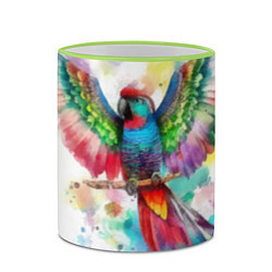 Кружка 3D Разноцветный акварельный попугай с расправленными, цвет: 3D-светло-зеленый кант — фото 2