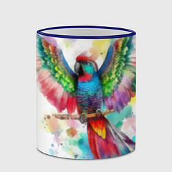 Кружка 3D Разноцветный акварельный попугай с расправленными, цвет: 3D-синий кант — фото 2