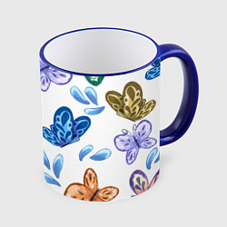 Кружка 3D Стая водных бабочек, цвет: 3D-синий кант