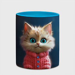 Кружка 3D Котик в розовом свитере, цвет: 3D-белый + небесно-голубой — фото 2
