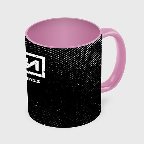 Кружка цветная Nine Inch Nails с потертостями на темном фоне / 3D-Белый + розовый – фото 1