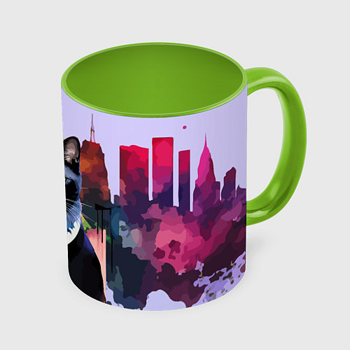Кружка цветная Чёрный котяра в Нью-Йорке / 3D-Белый + светло-зеленый – фото 1