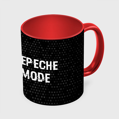 Кружка цветная Depeche Mode glitch на темном фоне: надпись и симв / 3D-Белый + красный – фото 1