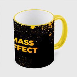 Кружка 3D Mass Effect - gold gradient: надпись и символ, цвет: 3D-желтый кант