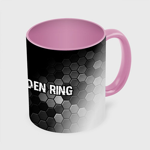 Кружка цветная Elden Ring glitch на темном фоне: надпись и символ / 3D-Белый + розовый – фото 1