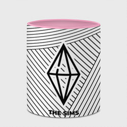 Кружка 3D Символ The Sims на светлом фоне с полосами, цвет: 3D-белый + розовый — фото 2