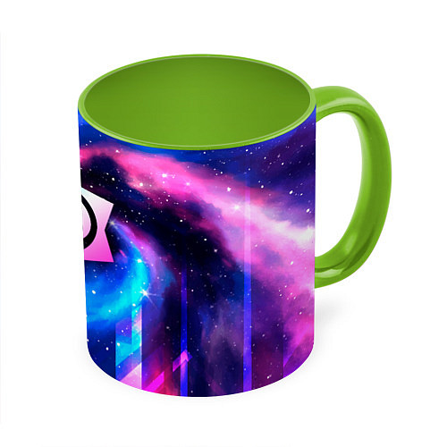 Кружка цветная Brawl Stars неоновый космос / 3D-Белый + светло-зеленый – фото 1
