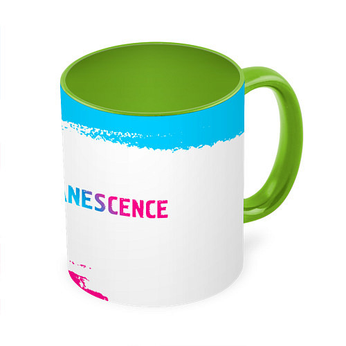 Кружка цветная Evanescence neon gradient style: надпись и символ / 3D-Белый + светло-зеленый – фото 1