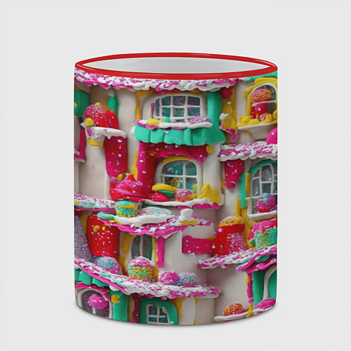 Кружка цветная Домики из сладостей / 3D-Красный кант – фото 2