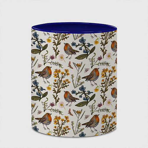Кружка цветная Птицы малиновки и зверобой / 3D-Белый + синий – фото 2