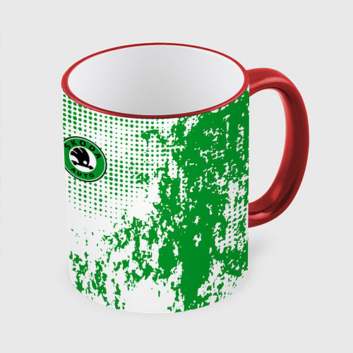 Кружка цветная Skoda auto logo / 3D-Красный кант – фото 1