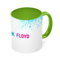 Кружка 3D Pink Floyd neon gradient style: надпись и символ, цвет: 3D-белый + светло-зеленый