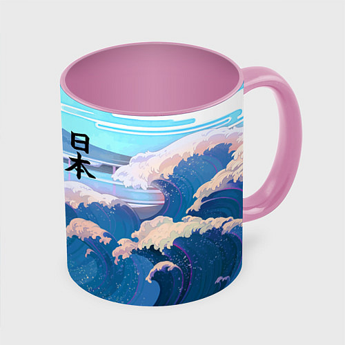 Кружка цветная Japan - landscape - waves / 3D-Белый + розовый – фото 1