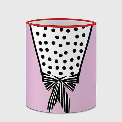 Кружка цветная Костюм Барби: черный горох с полосатым бантом / 3D-Красный кант – фото 2