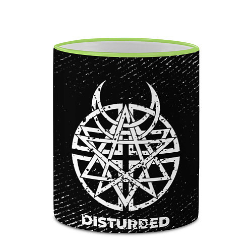 Кружка цветная Disturbed с потертостями на темном фоне / 3D-Светло-зеленый кант – фото 2