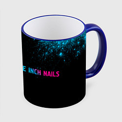 Кружка 3D Nine Inch Nails - neon gradient: надпись и символ, цвет: 3D-синий кант