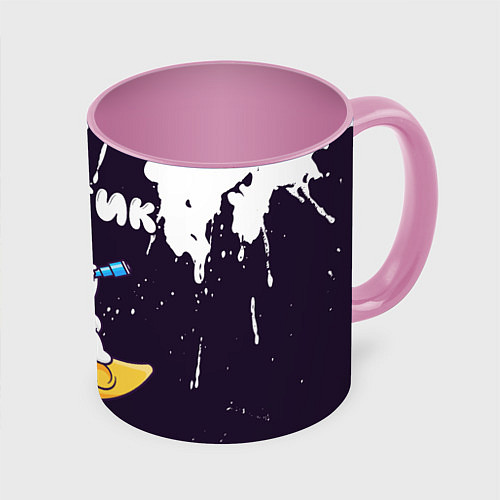 Кружка цветная Костик космонавт отдыхает на Луне / 3D-Белый + розовый – фото 1