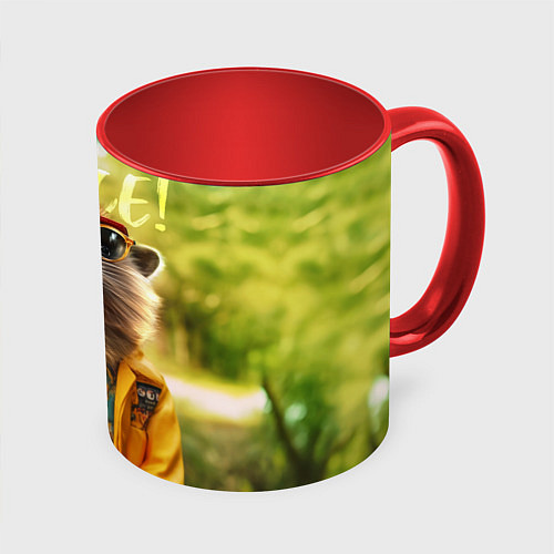 Кружка цветная Peace - хиппи квокка короткохвостый кенгуру / 3D-Белый + красный – фото 1
