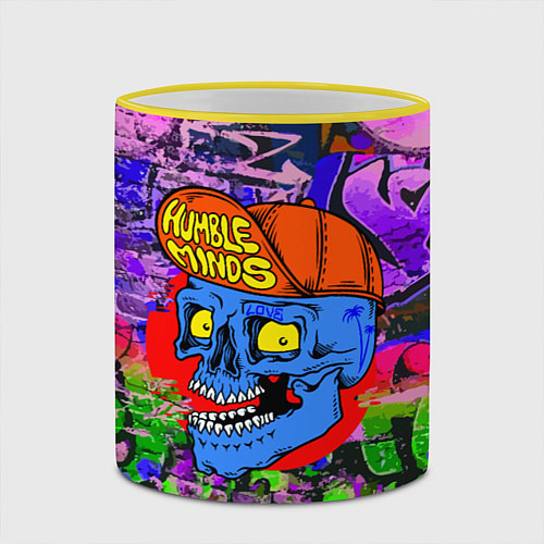 Кружка цветная Humble minds - skull - graffiti / 3D-Желтый кант – фото 2