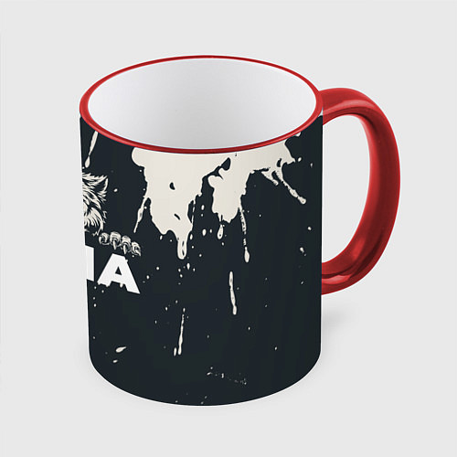 Кружка цветная Тёма зубастый волк / 3D-Красный кант – фото 1