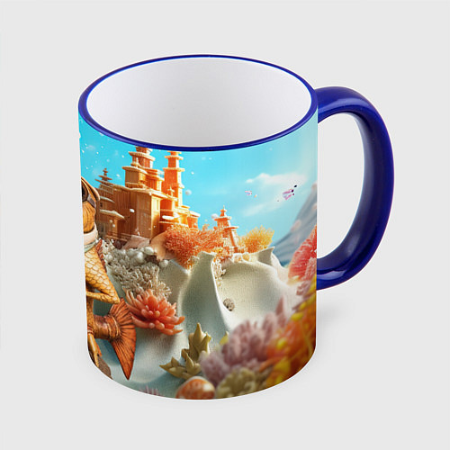 Кружка цветная Карп с пивом / 3D-Синий кант – фото 1