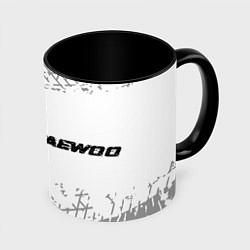 Кружка 3D Daewoo speed на светлом фоне со следами шин: надпи, цвет: 3D-белый + черный