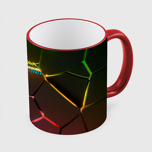 Кружка цветная Cyberpunk 2077 phantom liberty logo neon / 3D-Красный кант – фото 1