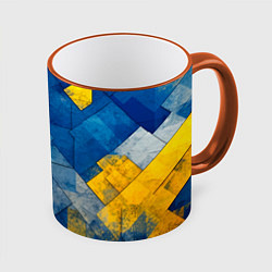 Кружка 3D Синяя и жёлтая геометрия, цвет: 3D-оранжевый кант