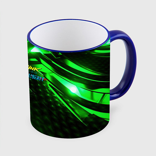 Кружка цветная Cyberpunk 2077 phantom liberty neon green / 3D-Синий кант – фото 1