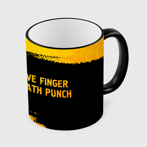 Кружка цветная Five Finger Death Punch - gold gradient: надпись и / 3D-Черный кант – фото 1