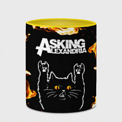 Кружка 3D Asking Alexandria рок кот и огонь, цвет: 3D-белый + желтый — фото 2