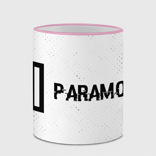 Кружка цветная Paramore glitch на светлом фоне: надпись и символ / 3D-Розовый кант – фото 2