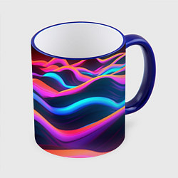 Кружка 3D Неоновые фиолетовые волны, цвет: 3D-синий кант