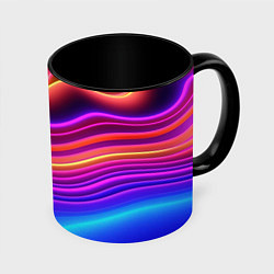 Кружка 3D Яркие неоновые волны, цвет: 3D-белый + черный