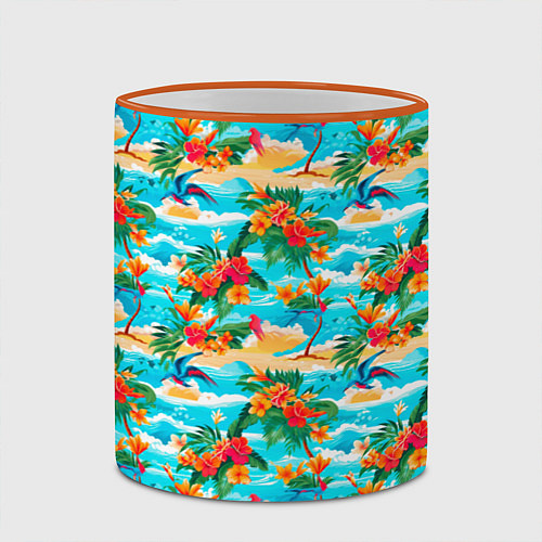 Кружка цветная Гавайский стиль море и цветы / 3D-Оранжевый кант – фото 2