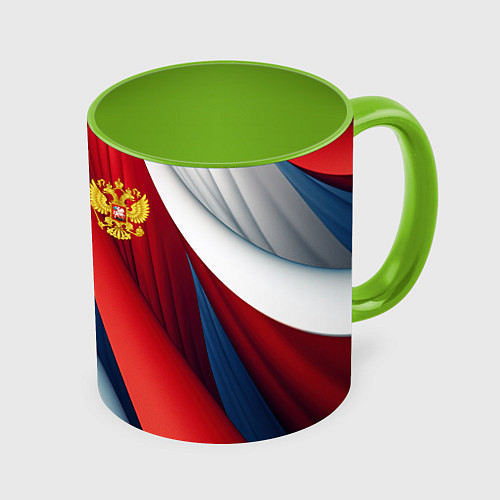 Кружка цветная Герб России абстракция / 3D-Белый + светло-зеленый – фото 1