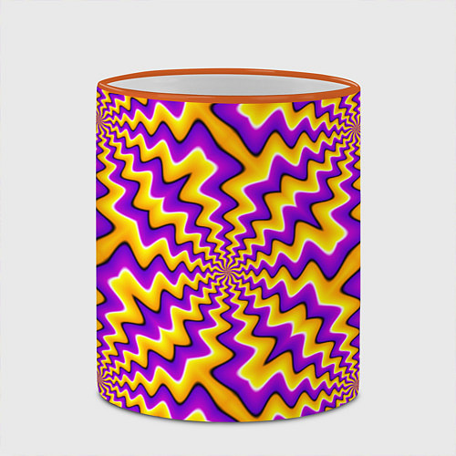 Кружка цветная Желто-фиолетовая иллюзия вращения / 3D-Оранжевый кант – фото 2