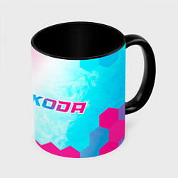 Кружка 3D Skoda neon gradient style: надпись и символ, цвет: 3D-белый + черный