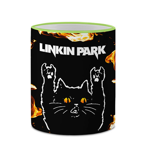 Кружка цветная Linkin Park рок кот и огонь / 3D-Светло-зеленый кант – фото 2