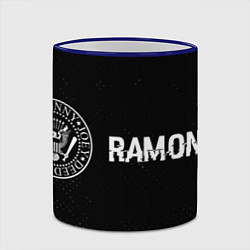 Кружка 3D Ramones glitch на темном фоне: надпись и символ, цвет: 3D-синий кант — фото 2