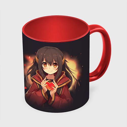 Кружка цветная Heart Megumin / 3D-Белый + красный – фото 1