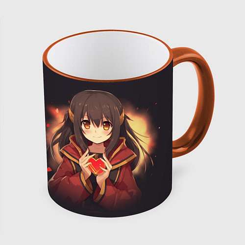 Кружка цветная Heart Megumin / 3D-Оранжевый кант – фото 1