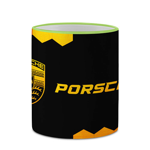 Кружка цветная Porsche - gold gradient: надпись и символ / 3D-Светло-зеленый кант – фото 2