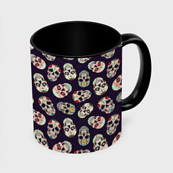 Кружка 3D Узор с черепами Pattern with skulls, цвет: 3D-белый + черный