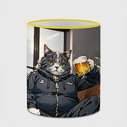 Кружка 3D Толстый кот со стаканом пива, цвет: 3D-желтый кант — фото 2