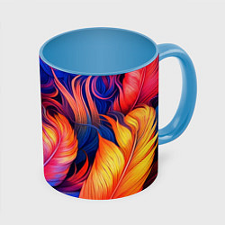 Кружка 3D Экзотические перья, цвет: 3D-белый + небесно-голубой