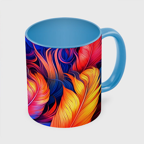 Кружка цветная Экзотические перья / 3D-Белый + небесно-голубой – фото 1