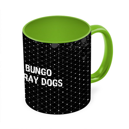 Кружка цветная Bungo Stray Dogs glitch на темном фоне: надпись и / 3D-Белый + светло-зеленый – фото 1