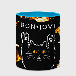 Кружка 3D Bon Jovi рок кот и огонь, цвет: 3D-белый + небесно-голубой — фото 2