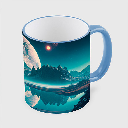 Кружка цветная Человек на неизвестной планете / 3D-Небесно-голубой кант – фото 1